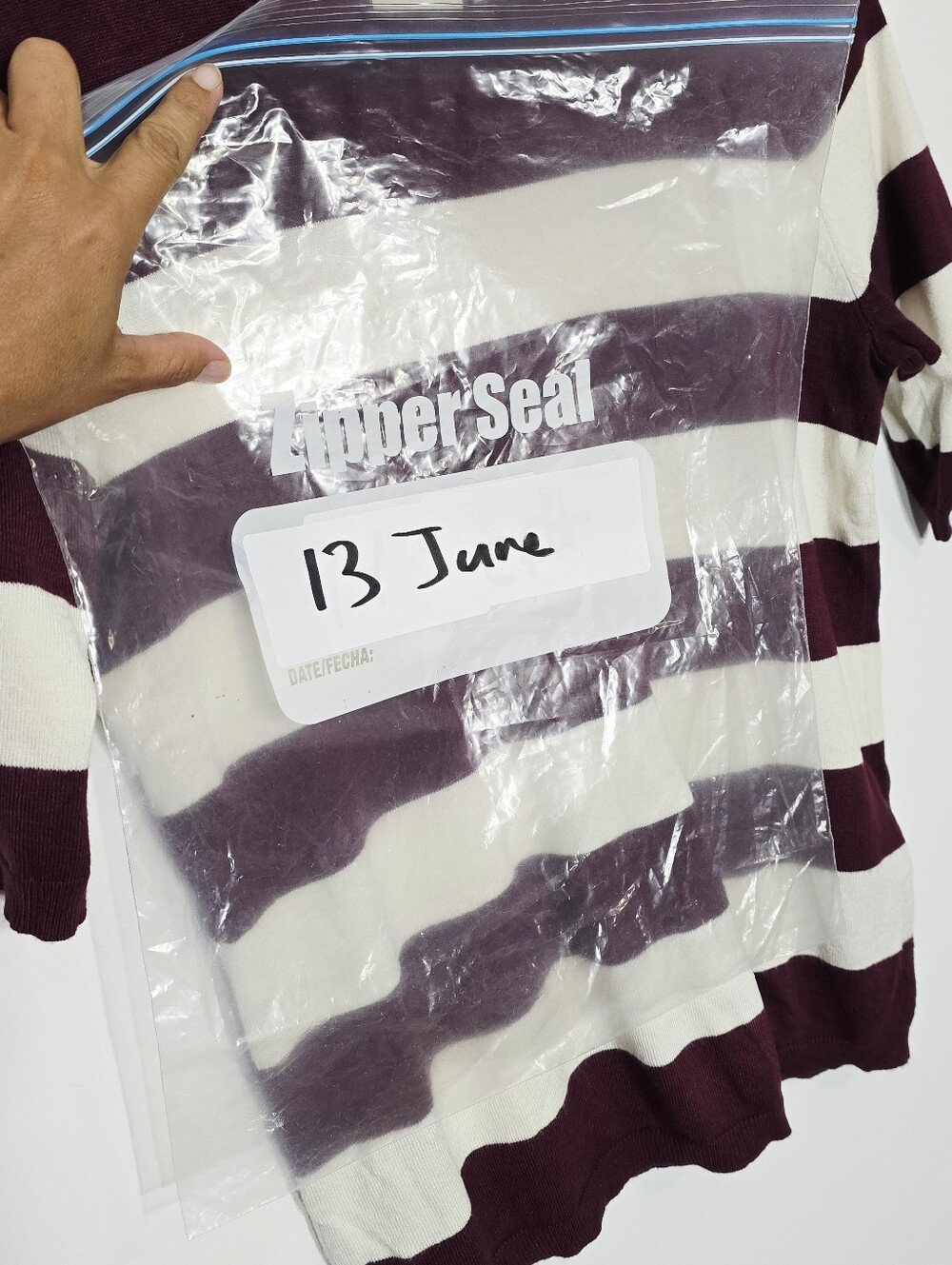 KAFFE Ivory Burgundy Nautical Strips Knitted Short Sleeve Sweater Size Small - Picture 12 of 12